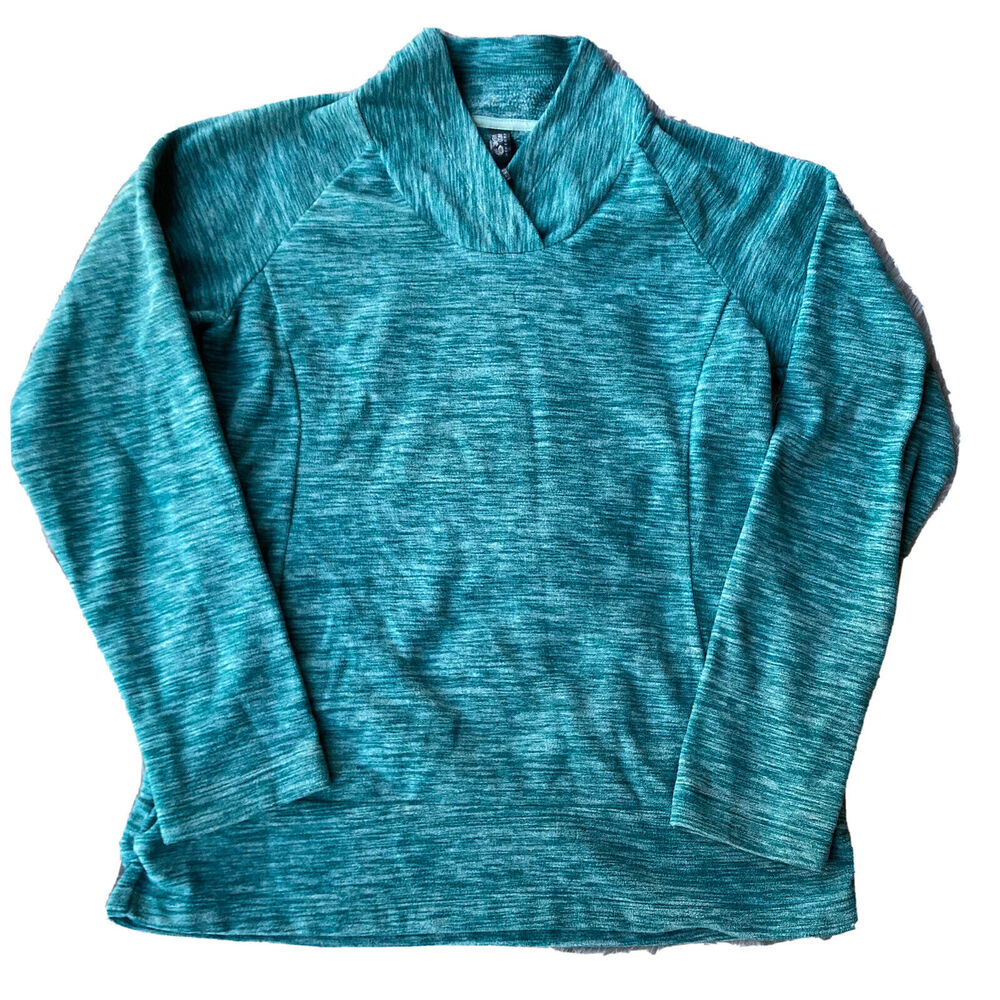 Mountain Hardwear Womens Sz M Jacket Cowl Neck Fleece Sweater Pullover Teal Blue